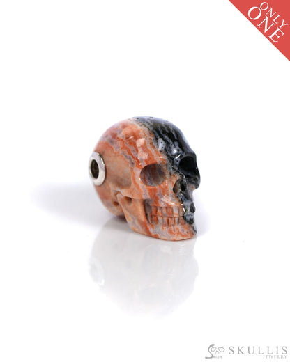 Skullis Signature Black Zebra Agate Gem Skull Pendant or Necklace Hand Carved Sterling Silver 925 Chain for Women & Men