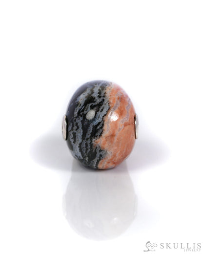 Skullis Signature Black Zebra Agate Gem Skull Pendant or Necklace Hand Carved Sterling Silver 925 Chain for Women & Men