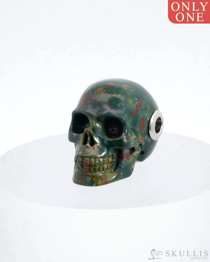 Skullis Signature Bloodstone Gem Skull Pendant Or Necklace Hand Carved Sterling Silver 925 Chain