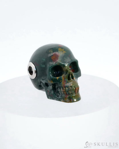 Skullis Signature Bloodstone Gem Skull Pendant Or Necklace Hand Carved Sterling Silver 925 Chain
