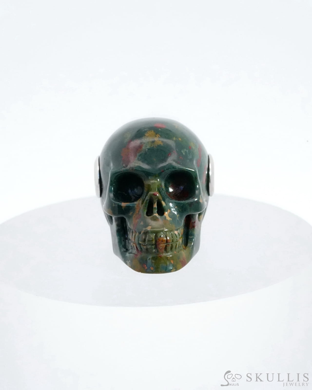 Skullis Signature Bloodstone Gem Skull Pendant Or Necklace Hand Carved Sterling Silver 925 Chain