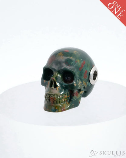Skullis Signature Bloodstone Gem Skull Pendant Or Necklace Hand Carved Sterling Silver 925 Chain