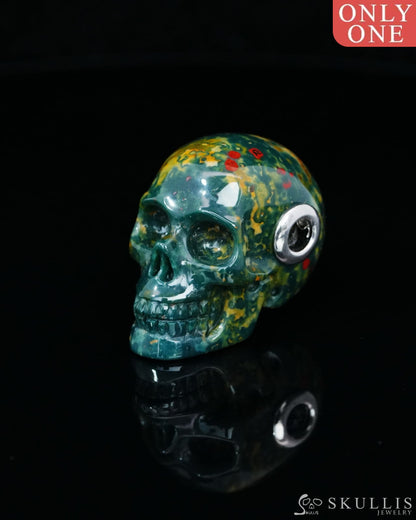 Skullis Signature Bloodstone Gem Skull Pendant or Necklace Hand Carved Sterling Silver 925 Chain for Women & Men