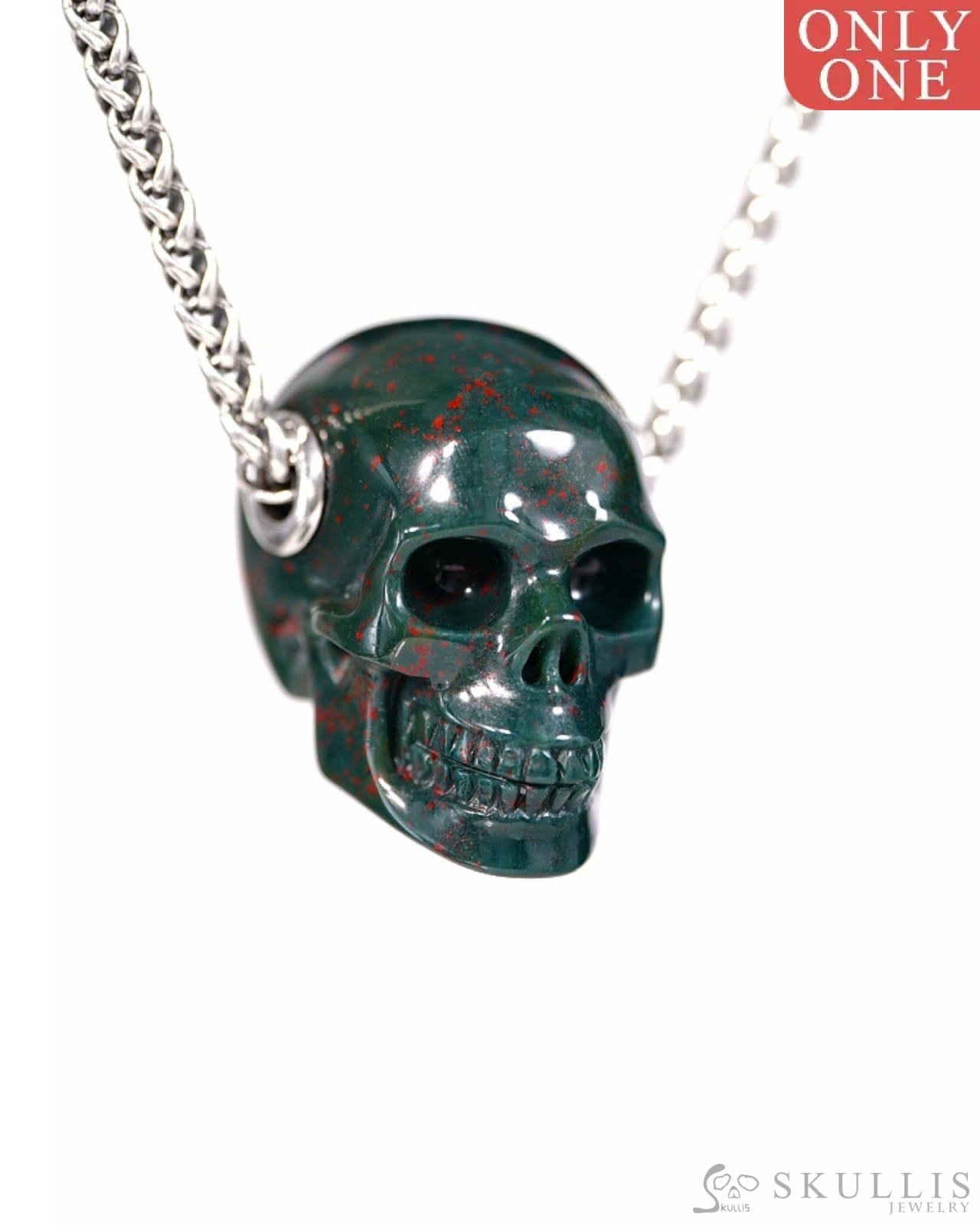 Skullis Signature Bloodstone Gem Skull Pendant or Necklace Hand Carved for Women & Men - ZR19500384 Skull Pendants