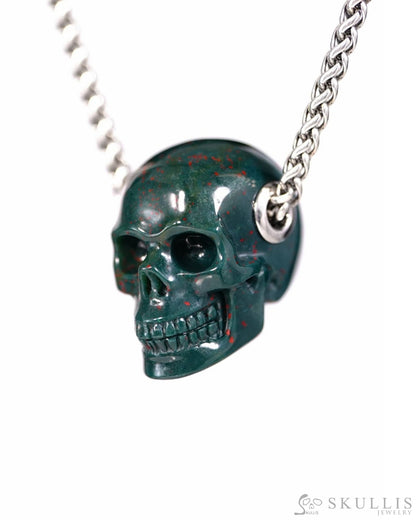 Skullis Signature Bloodstone Gem Skull Pendant or Necklace Hand Carved for Women & Men - ZR19500384 Skull Pendants