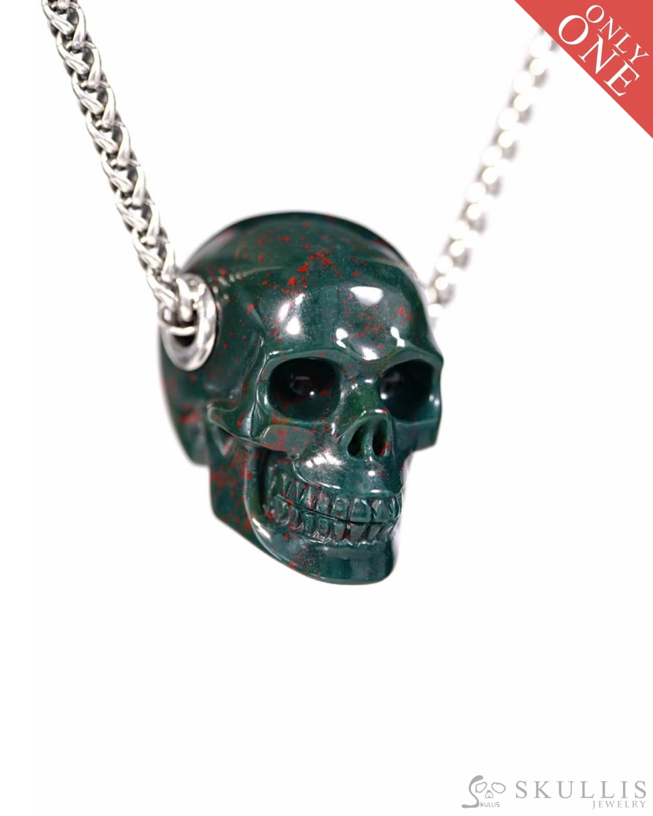 Skullis Signature Bloodstone Gem Skull Pendant or Necklace Hand Carved for Women & Men - ZR19500384 Skull Pendants