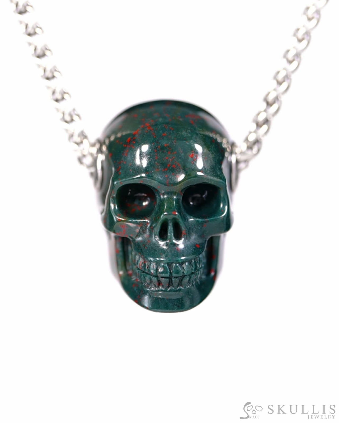 Skullis Signature Bloodstone Gem Skull Pendant or Necklace Hand Carved for Women & Men - ZR19500384 Skull Pendants