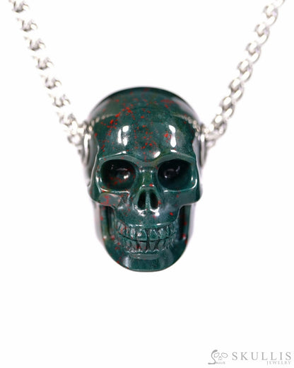 Skullis Signature Bloodstone Gem Skull Pendant or Necklace Hand Carved for Women & Men - ZR19500384 Skull Pendants