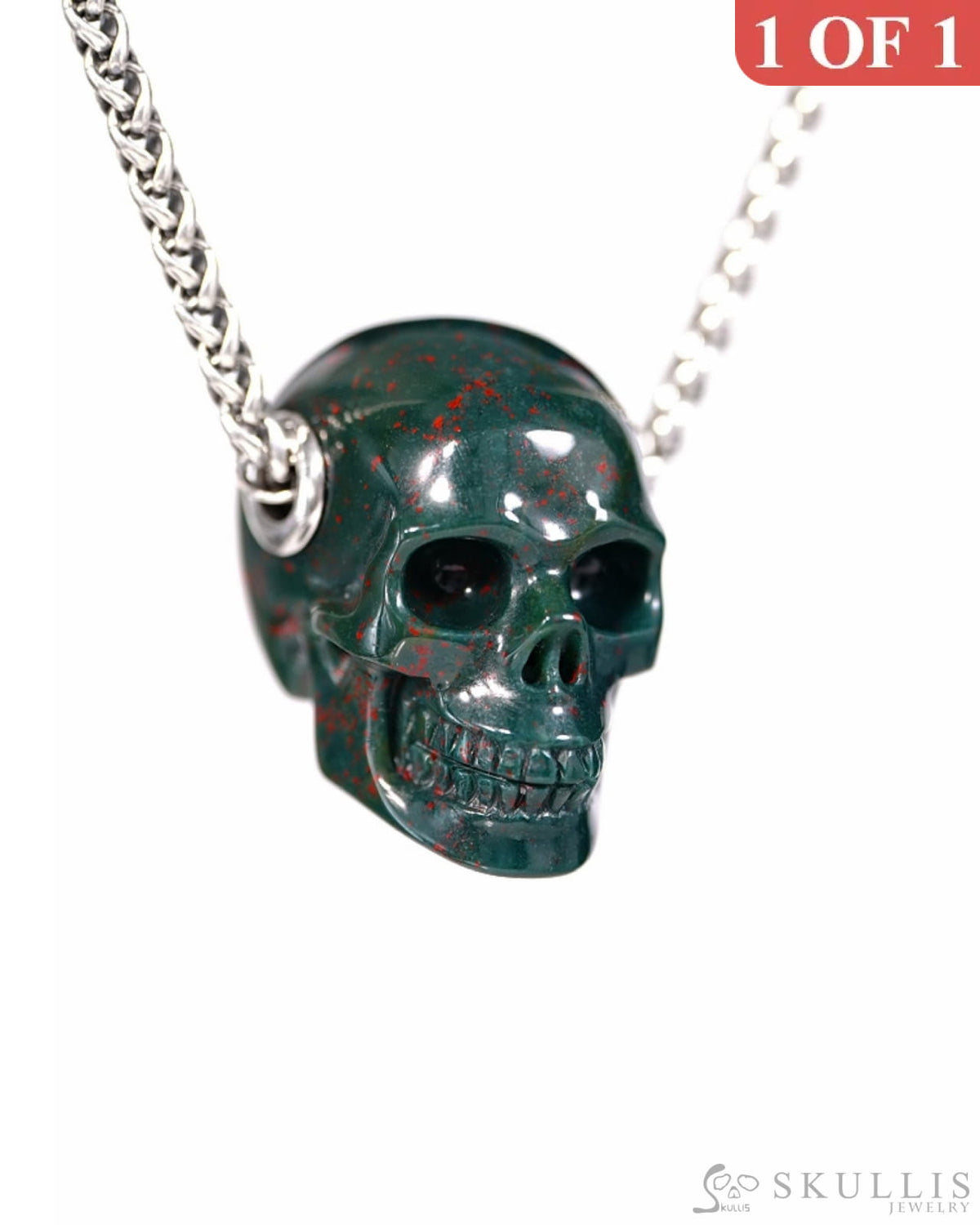 Skullis Signature Bloodstone Gem Skull Pendant or Necklace Hand Carved for Women & Men - ZR19500384 Skull Pendants