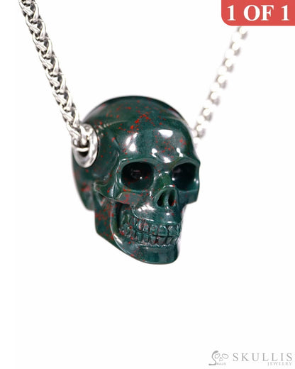 Skullis Signature Bloodstone Gem Skull Pendant or Necklace Hand Carved for Women & Men - ZR19500384 Skull Pendants
