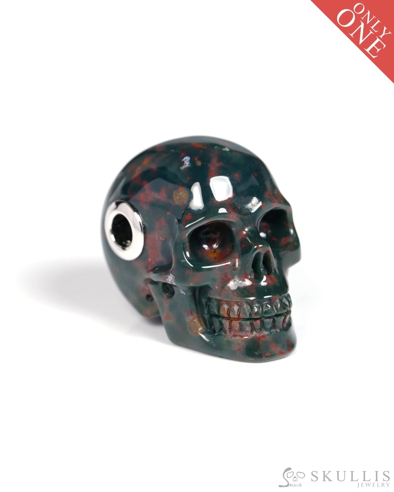 Skullis Signature Bloodstone Gem Skull Pendant or Necklace Hand Carved for Women & Men - ZR19900113 Skull Pendants