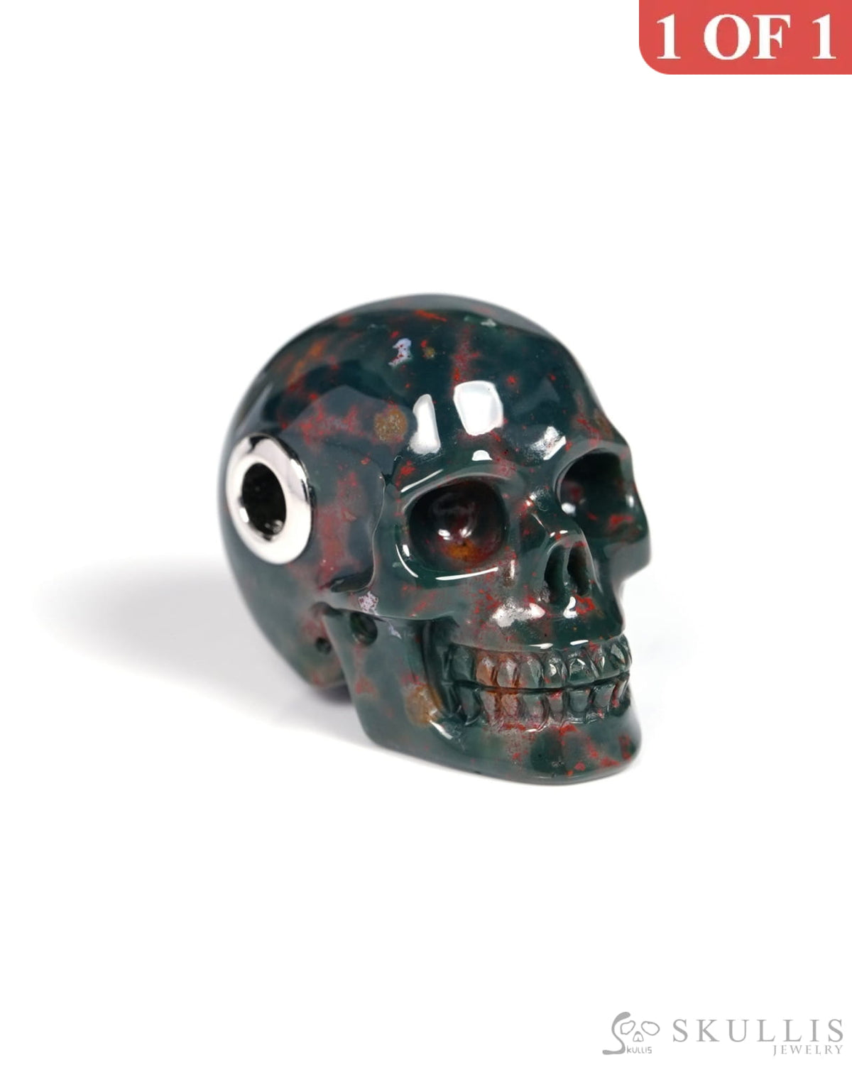 Skullis Signature Bloodstone Gem Skull Pendant or Necklace Hand Carved for Women & Men - ZR19900113 Skull Pendants