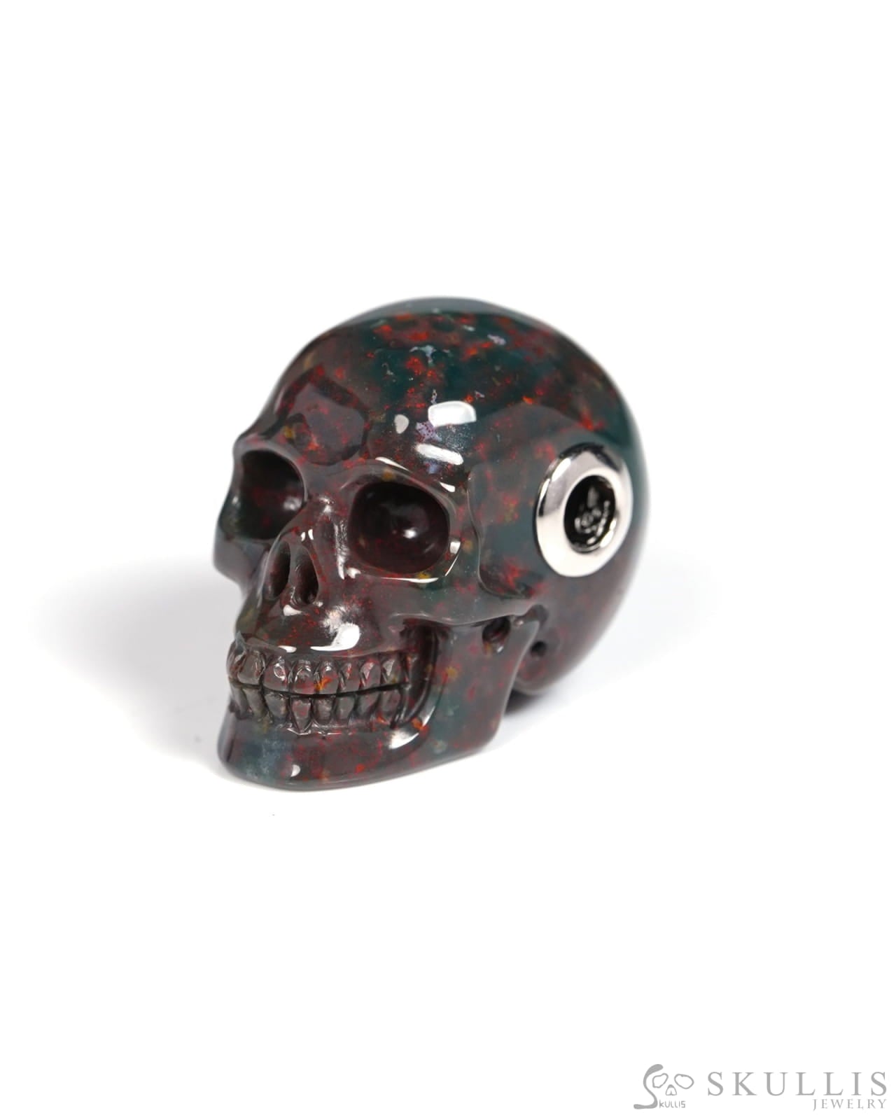 Skullis Signature Bloodstone Gem Skull Pendant or Necklace Hand Carved for Women & Men - ZR19900114 Skull Pendants