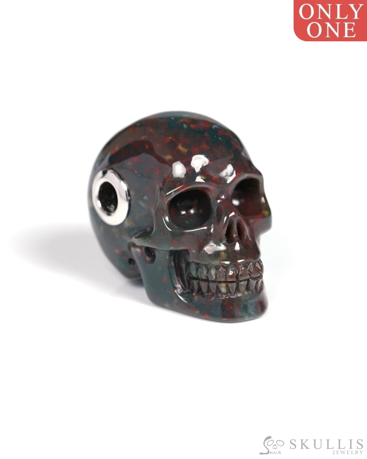 Skullis Signature Bloodstone Gem Skull Pendant or Necklace Hand Carved for Women & Men - ZR19900114 Skull Pendants