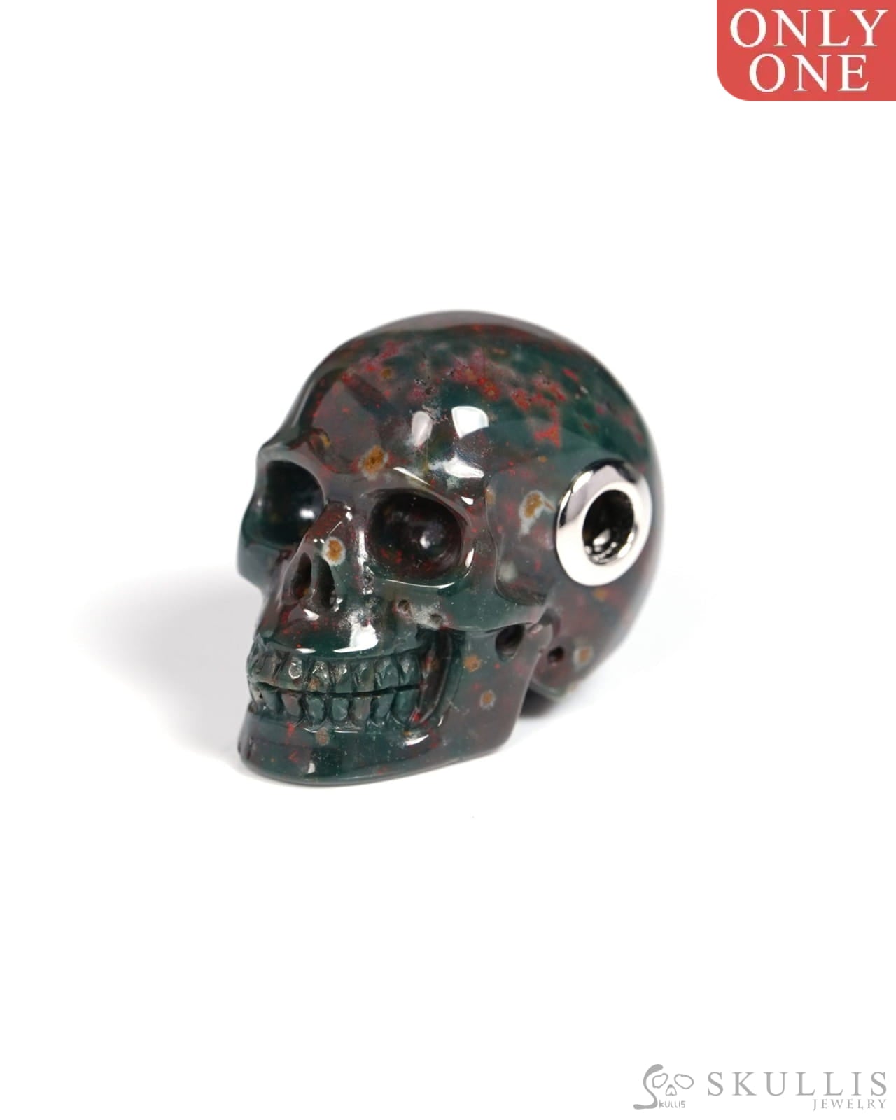 Skullis Signature Bloodstone Gem Skull Pendant or Necklace Hand Carved for Women & Men - ZR19900116 Skull Pendants