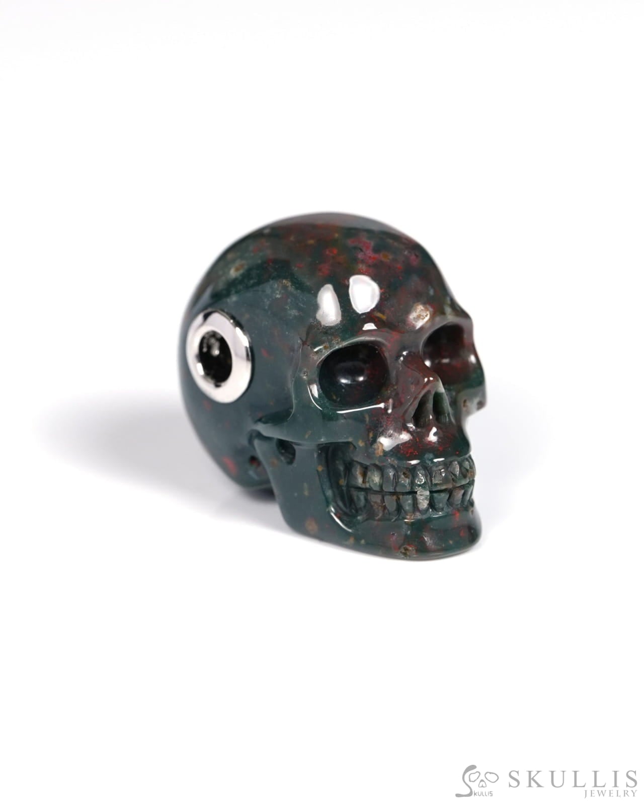 Skullis Signature Bloodstone Gem Skull Pendant or Necklace Hand Carved for Women & Men - ZR19900116 Skull Pendants