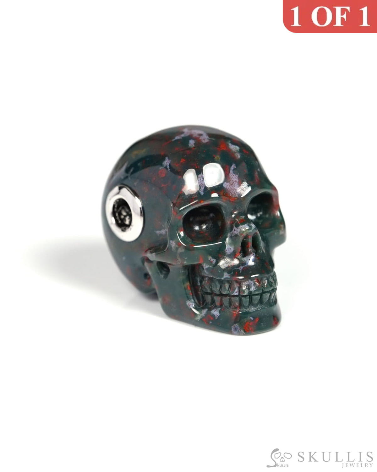 Skullis Signature Bloodstone Gem Skull Pendant or Necklace Hand Carved for Women & Men - ZR19900117 Skull Pendants