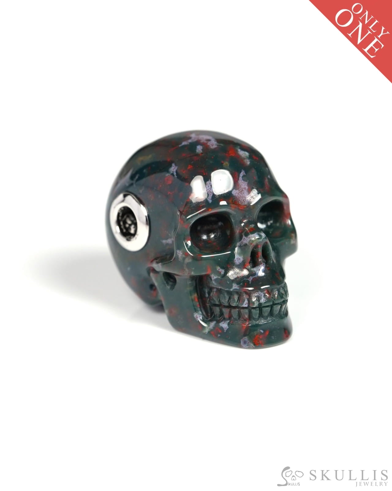 Skullis Signature Bloodstone Gem Skull Pendant or Necklace Hand Carved for Women & Men - ZR19900117 Skull Pendants