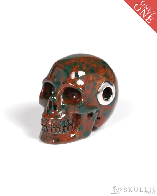 Skullis Signature Bloodstone Gem Skull Pendant or Necklace, Hand Carved, for Women & Men - ZR19900118