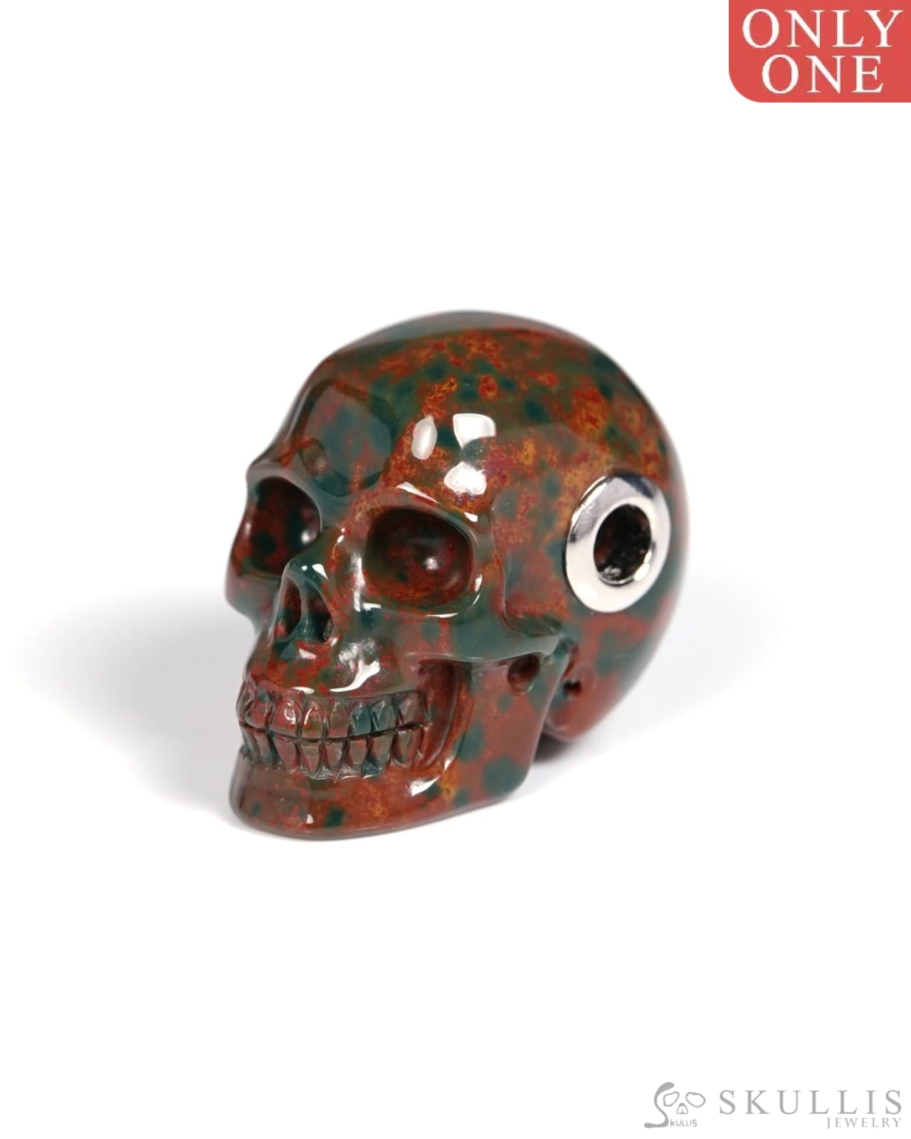 Skullis Signature Bloodstone Gem Skull Pendant or Necklace Hand Carved for Women & Men - ZR19900118 Skull Pendants