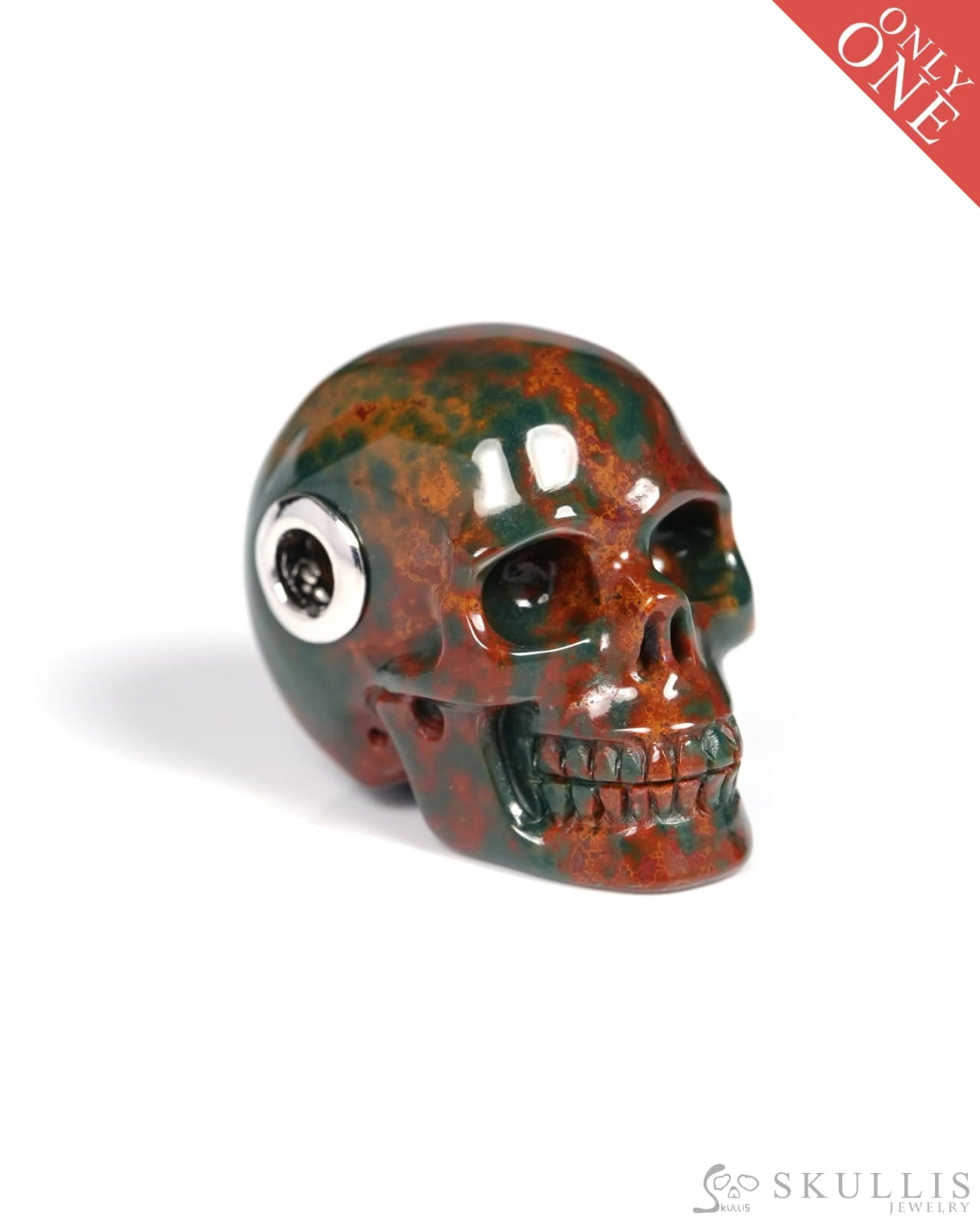 Skullis Signature Bloodstone Gem Skull Pendant or Necklace Hand Carved for Women & Men - ZR19900119 - Skull Pendants