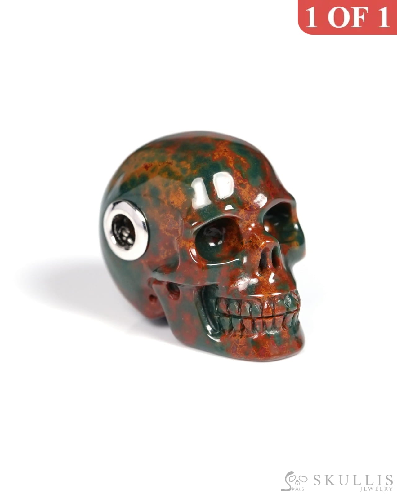 Skullis Signature Bloodstone Gem Skull Pendant or Necklace Hand Carved for Women & Men - ZR19900119 - Skull Pendants
