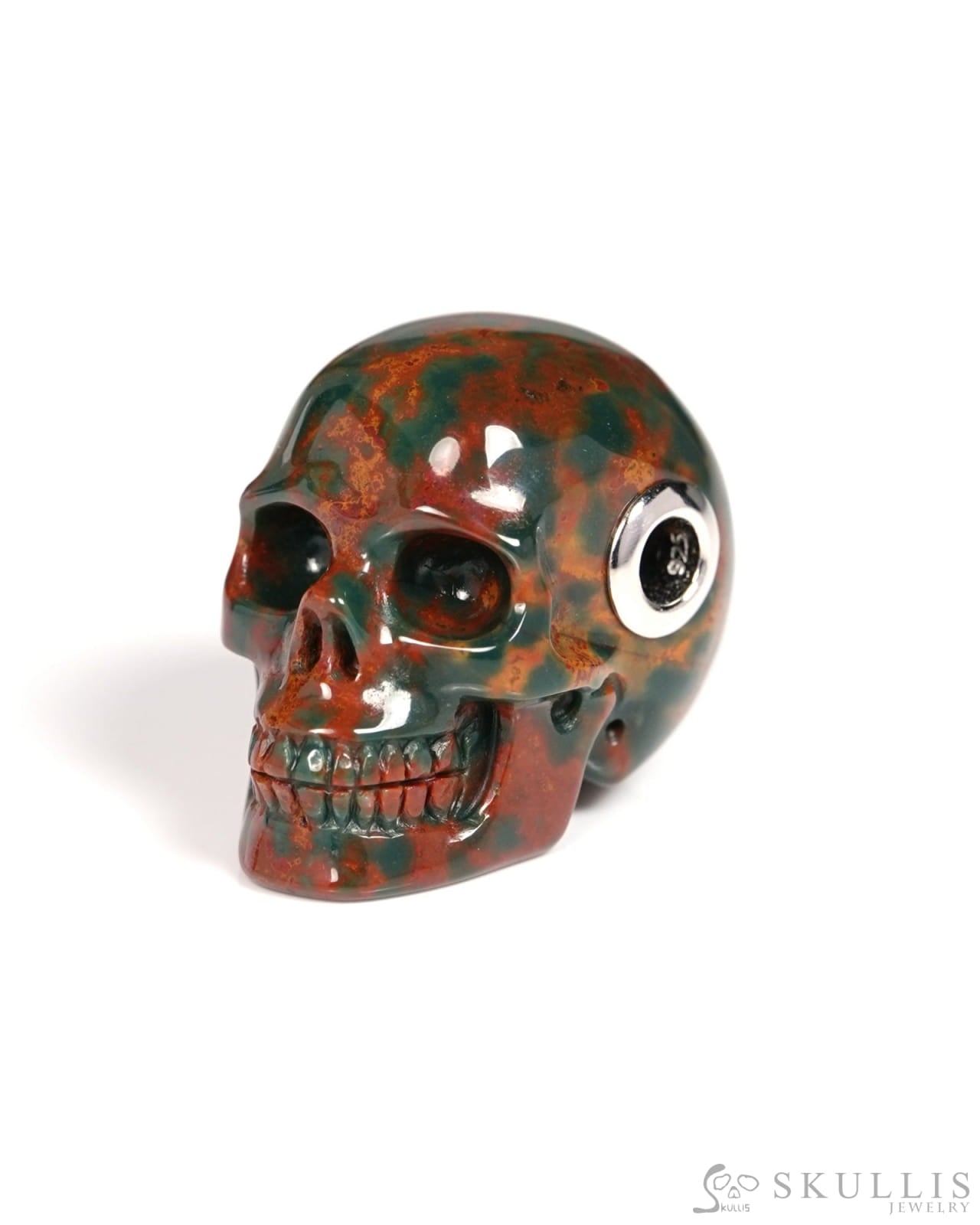 Skullis Signature Bloodstone Gem Skull Pendant or Necklace Hand Carved for Women & Men - ZR19900119 - Skull Pendants