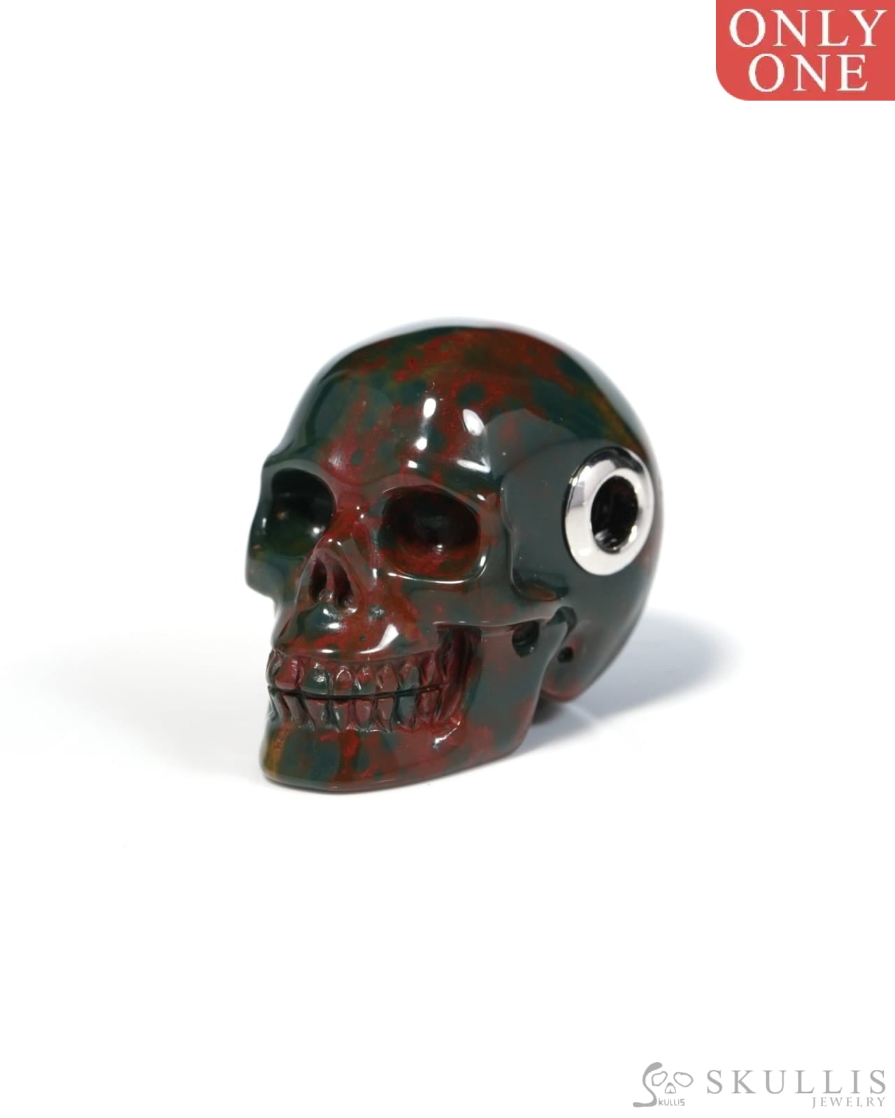 Skullis Signature Bloodstone Gem Skull Pendant or Necklace Hand Carved for Women & Men - ZR19900121 - Skull Pendants