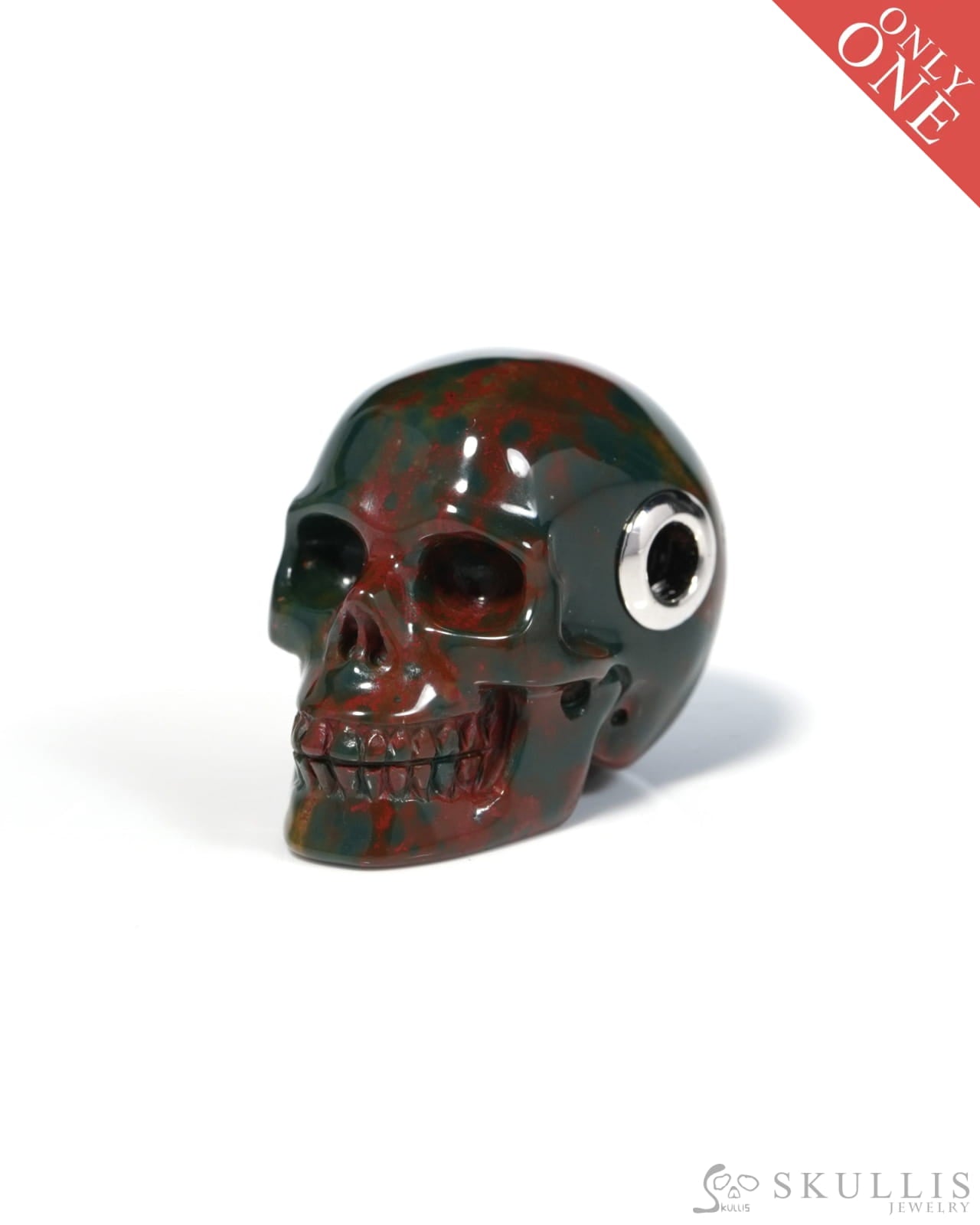 Skullis Signature Bloodstone Gem Skull Pendant or Necklace Hand Carved for Women & Men - ZR19900121 - Skull Pendants