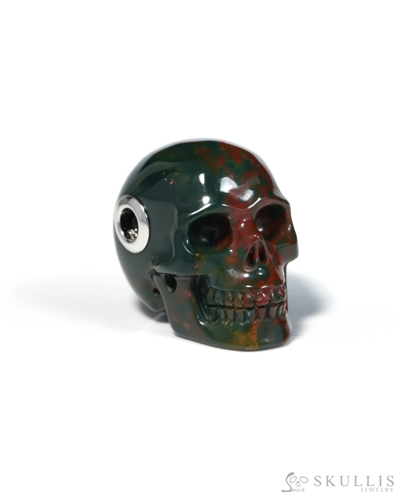 Skullis Signature Bloodstone Gem Skull Pendant or Necklace Hand Carved for Women & Men - ZR19900121 - Skull Pendants