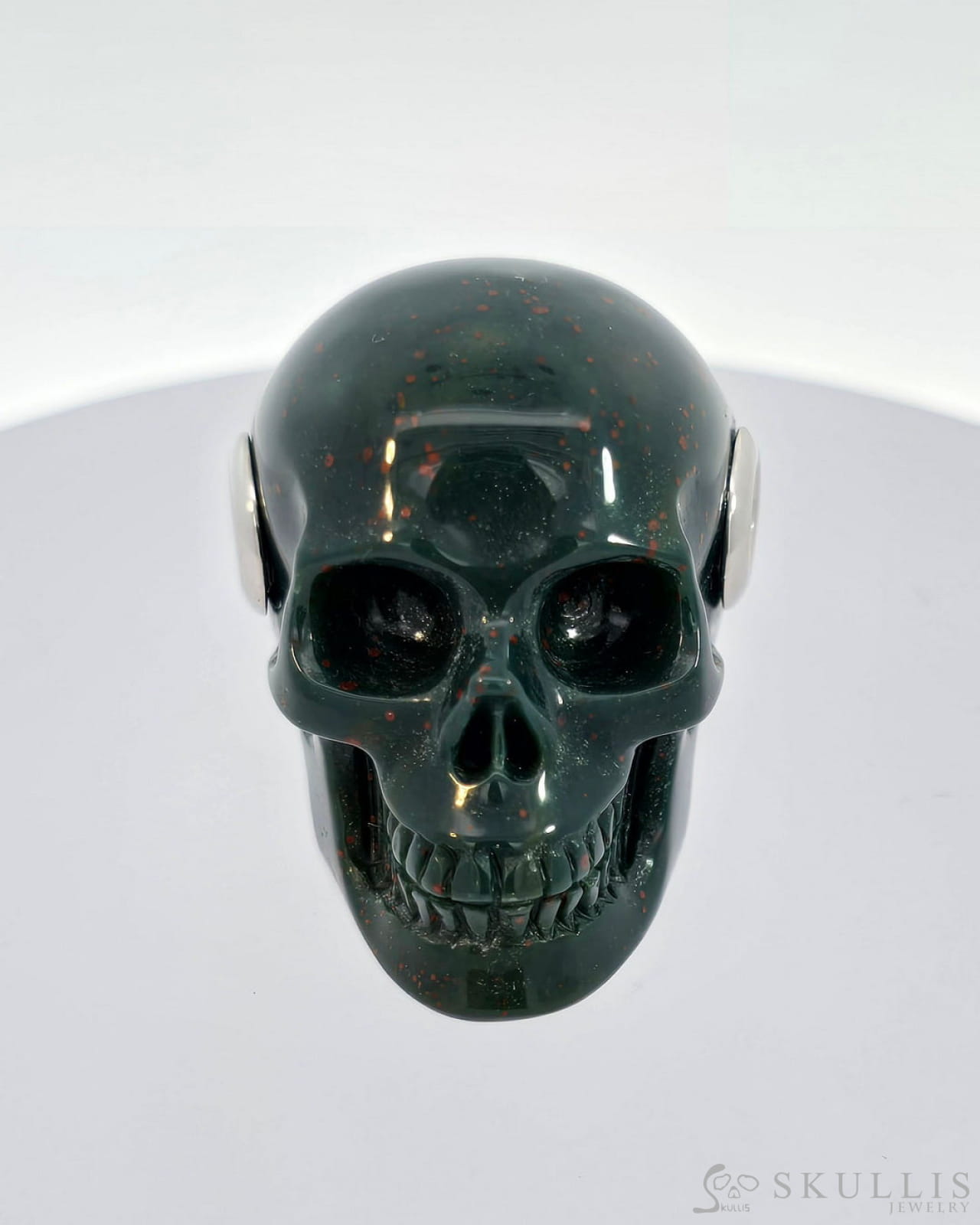 Skullis Signature Bloodstone Gem Skull Pendant Or Necklace Hand Carved Sterling Silver.925 Chain