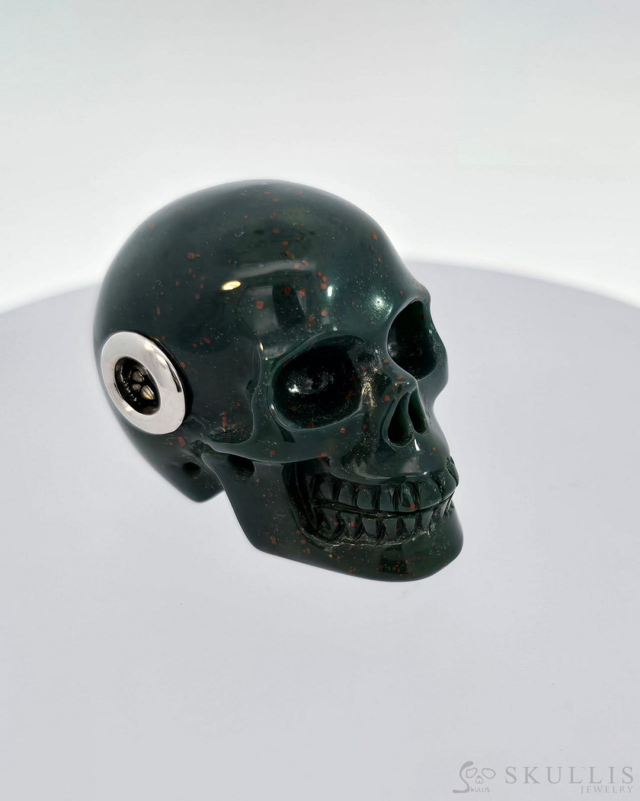 Skullis Signature Bloodstone Gem Skull Pendant Or Necklace Hand Carved Sterling Silver.925 Chain