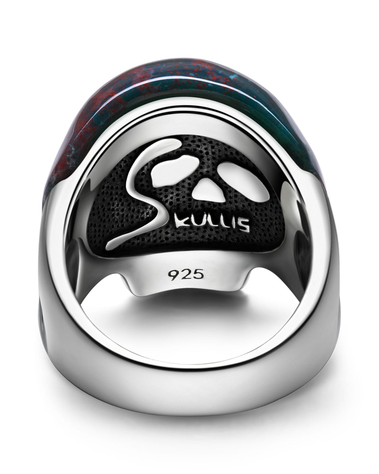 Skullis Signature Bloodstone Gem Skull Ring Hand Carved Sterling Silver For Women & Men Rings