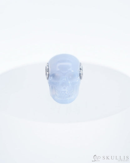 Skullis Signature Blue Chalcedony Gem Skull Pendant or Necklace Hand Carved Sterling Silver 925 Chain for Women & Men
