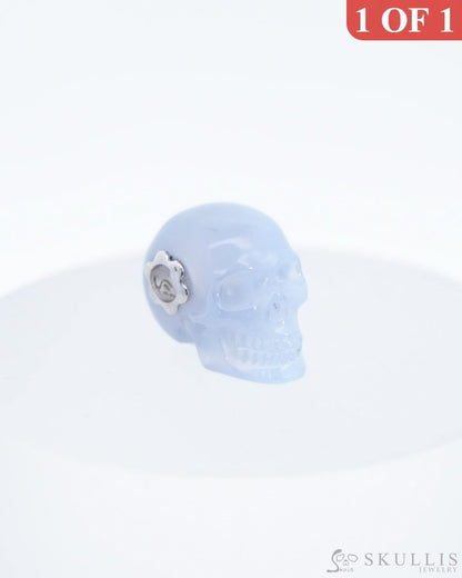 Skullis Signature Blue Chalcedony Gem Skull Pendant or Necklace Hand Carved Sterling Silver 925 Chain for Women & Men