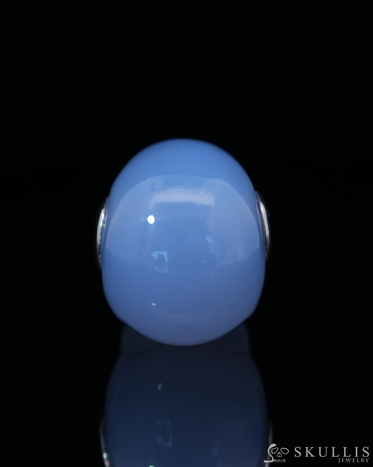 Skullis Signature Blue Chalcedony Gem Skull Pendant or Necklace Hand Carved Sterling Silver 925 Chain for Women & Men