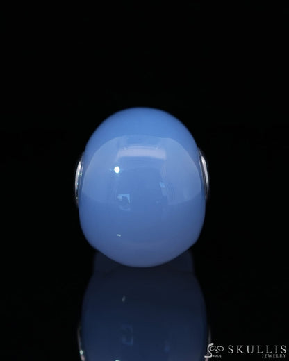 Skullis Signature Blue Chalcedony Gem Skull Pendant or Necklace Hand Carved Sterling Silver 925 Chain for Women & Men