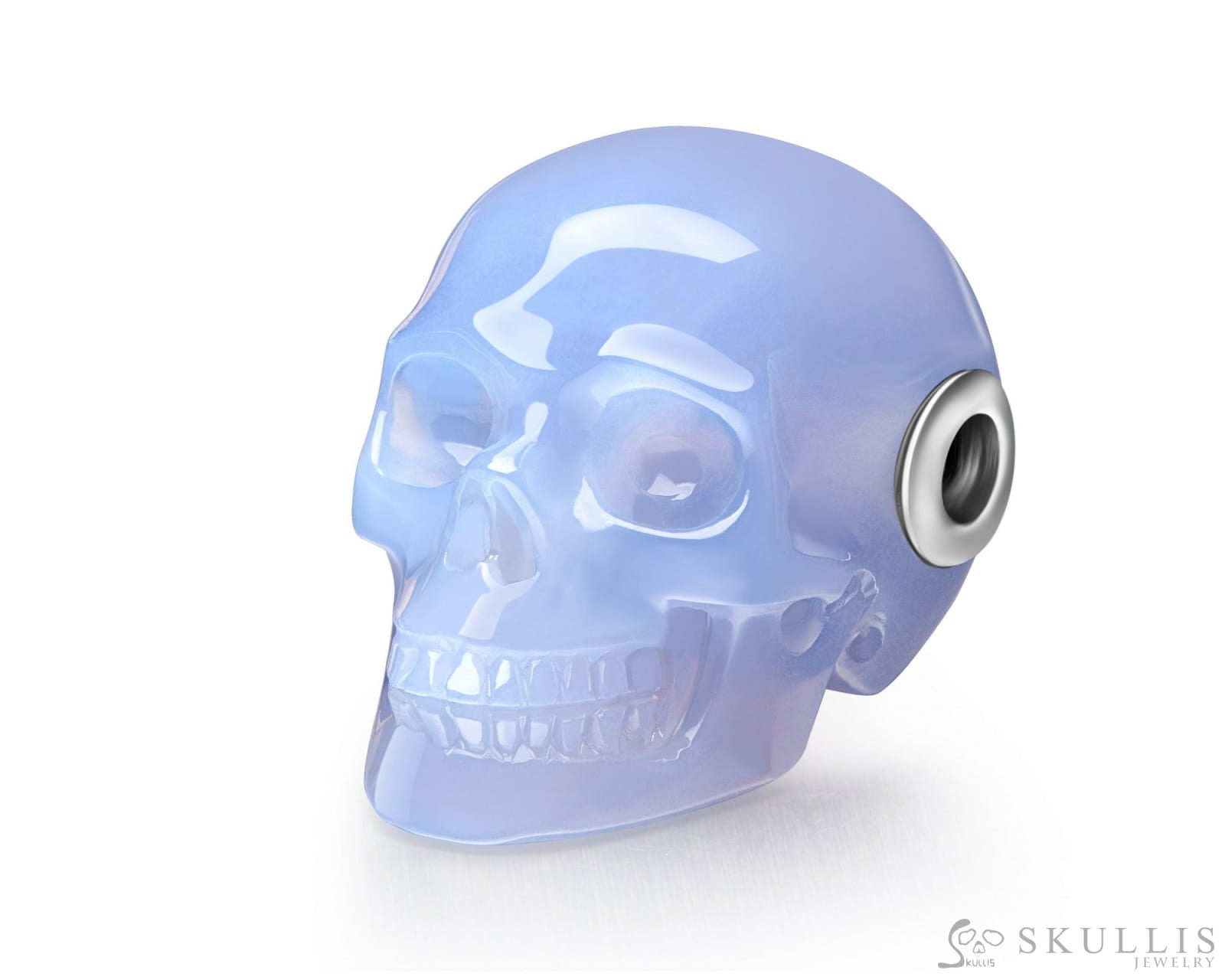 Gem Skull Pendant Necklace Of Blue Chalcedony Carved Skull In 925 Sterling Silver Skull Pendants