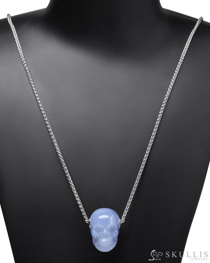 Gem Skull Pendant Necklace Of Blue Chalcedony Carved Skull In 925 Sterling Silver Skull Pendants