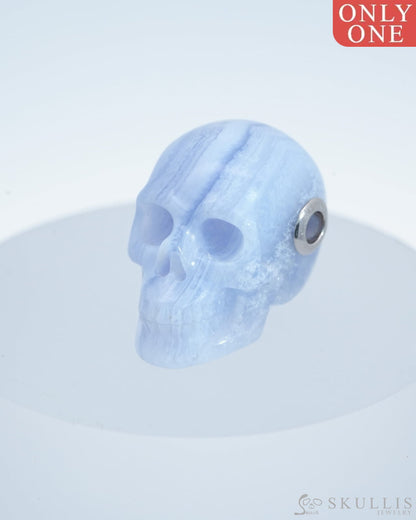 Skullis Signature Blue Lace Agate Gem Skull Pendant Or Necklace Hand Carved Sterling Silver 925