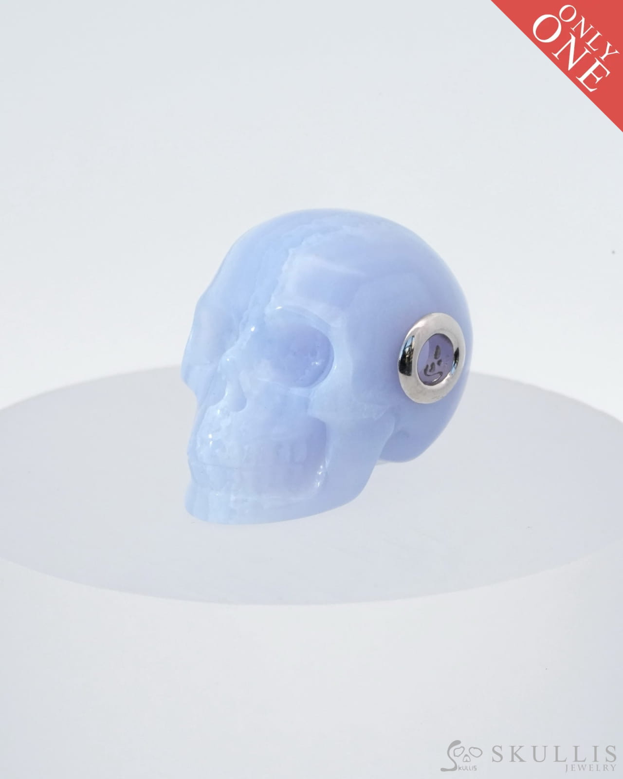 Skullis Signature Blue Lace Agate Gem Skull Pendant Or Necklace Hand Carved Sterling Silver 925