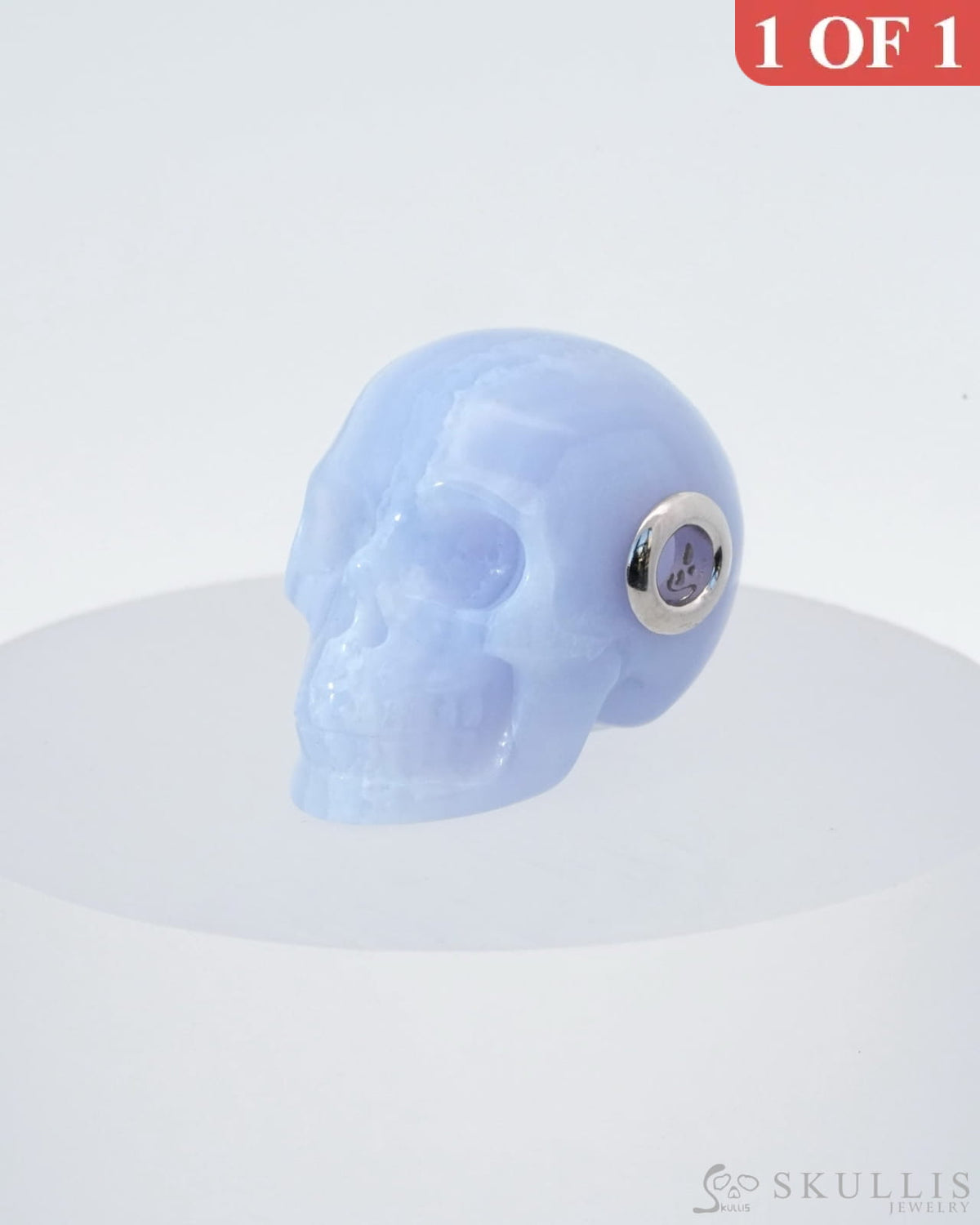 Skullis Signature Blue Lace Agate Gem Skull Pendant Or Necklace Hand Carved Sterling Silver 925