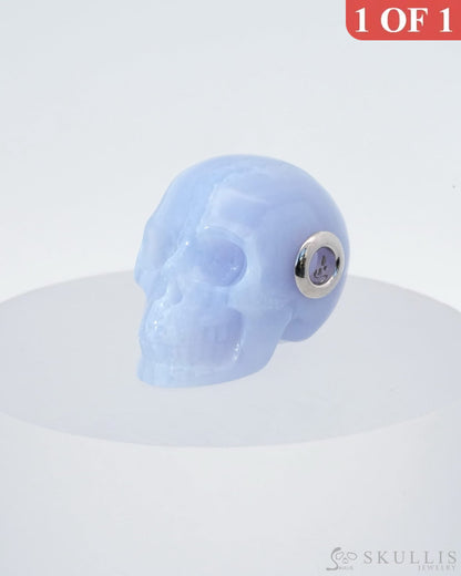 Skullis Signature Blue Lace Agate Gem Skull Pendant Or Necklace Hand Carved Sterling Silver 925