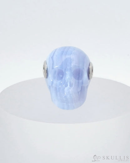 Skullis Signature Blue Lace Agate Gem Skull Pendant Or Necklace Hand Carved Sterling Silver 925