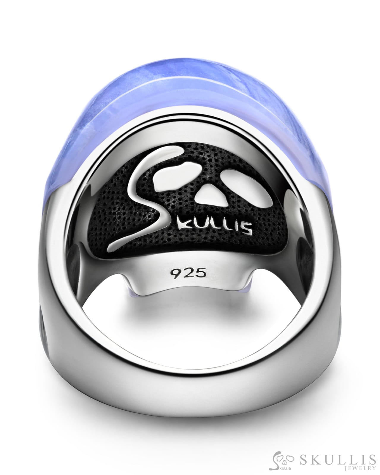 Skullis Signature Black Obsidisn Gem Skull Ring Hand Carved Sterling Silver For Women & Men Rings