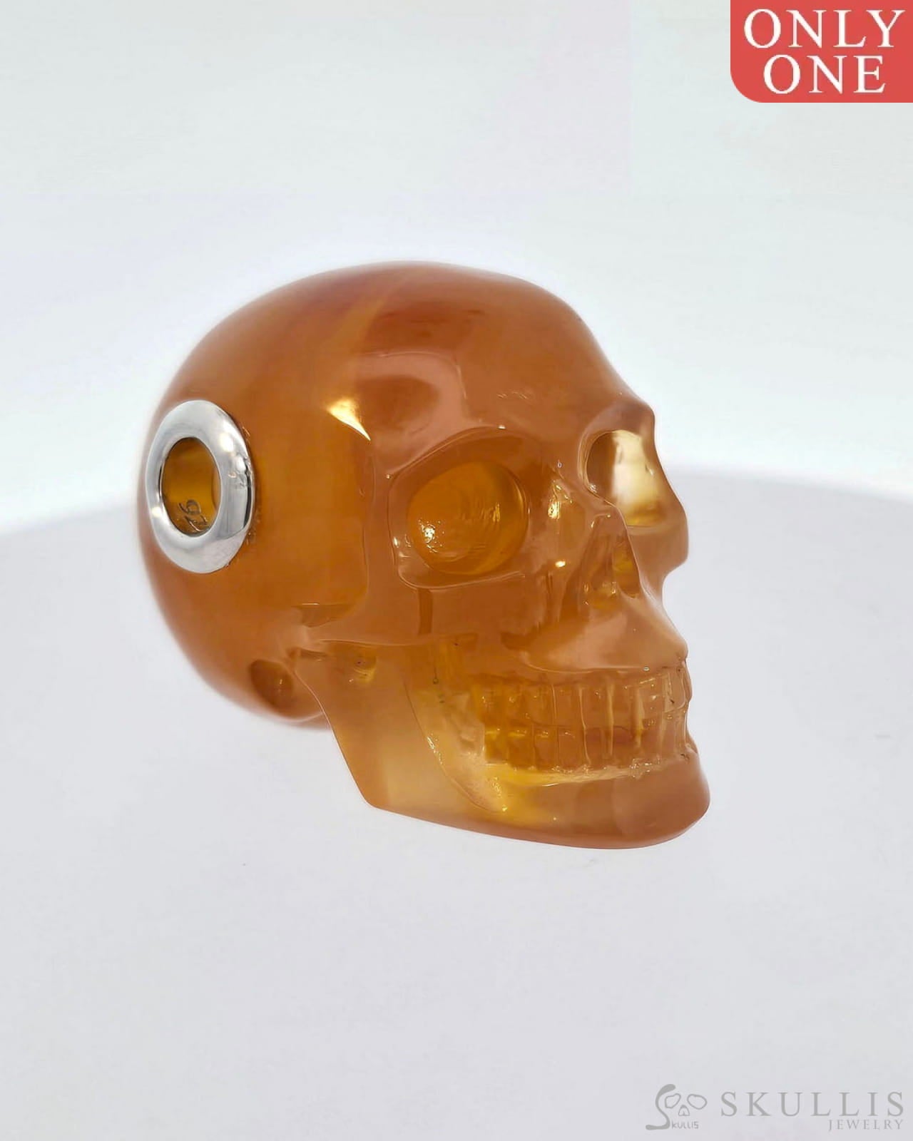 Skullis Signature Carnelian Gem Skull Pendant Or Necklace Hand Carved Sterling Silver.925 Chain For