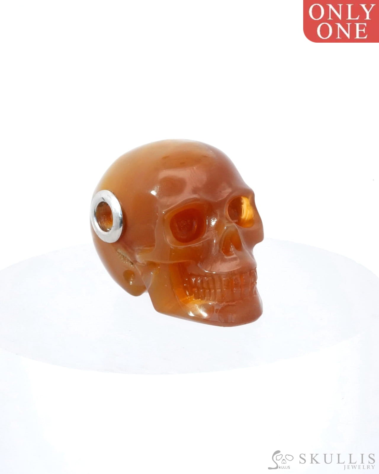 Skullis Signature Carnelian Gem Skull Pendant Or Necklace Hand Carved Sterling Silver 925 Chain For