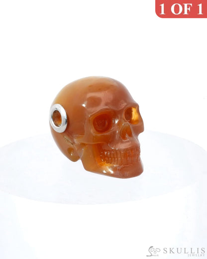 Skullis Signature Carnelian Gem Skull Pendant Or Necklace Hand Carved Sterling Silver 925 Chain For