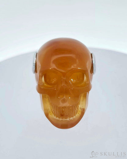 Skullis Signature Carnelian Gem Skull Pendant Or Necklace Hand Carved Sterling Silver.925 Chain For