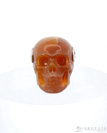 Skullis Signature Carnelian Gem Skull Pendant Or Necklace Hand Carved Sterling Silver 925 Chain For